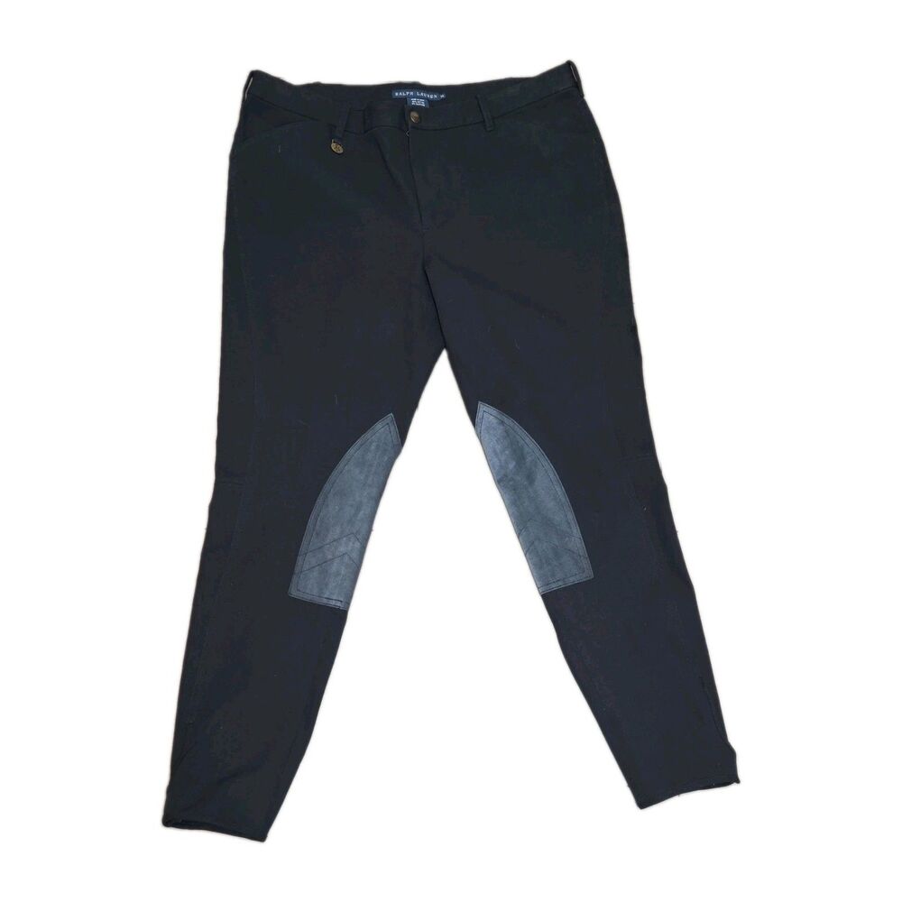 Ralph Lauren Navy Blue Equestrian Riding Pants Suede Patch Stretch Women's sz 14